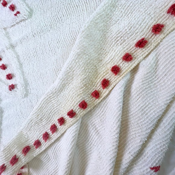 Vintage Chenille Bedspread Blanket Full Queen King Off White 92 x 100 Flowers - Picture 9 of 16